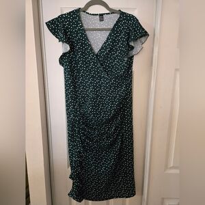 SHEIN Dark Green Heart-Print Wrap Midi Dress
